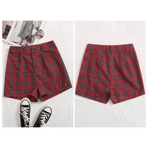 ROMWE - Women's Red Tartan Plaid High-Waisted Shorts - Sz S - NWT